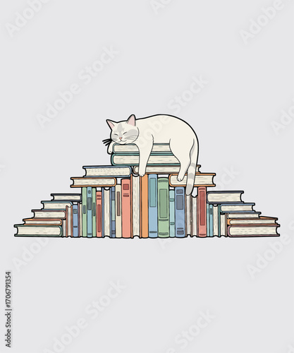 A cozy cat sits among a pile of books, a symbol of knowledge and learning