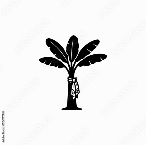 Banana Tree with Red Cloth Silhouette – Maha Saptami Ritual Symbol
