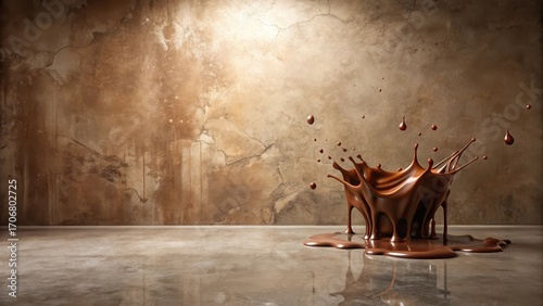 Wallpaper Mural Dynamic Molten Chocolate Splash Against Rustic Background A Striking Visual of Rich, Brown Liquid in Motion Torontodigital.ca