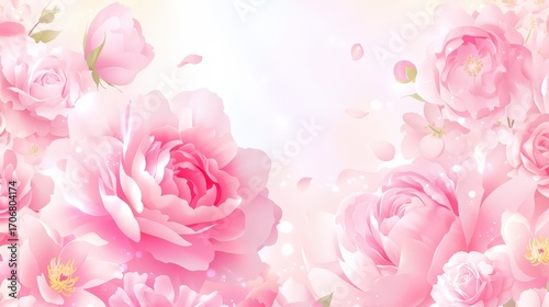 Soft pastel flowers background with blooming roses an