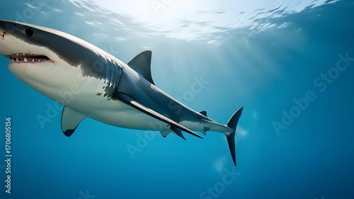 Wallpaper Mural Great White Shark Underwater Majestic Predator in Deep Blue Ocean Torontodigital.ca