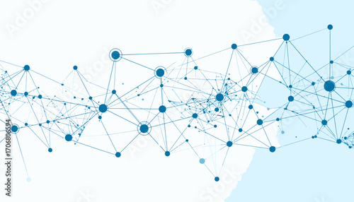 Abstract Network of Connected Blue Dots and Lines.