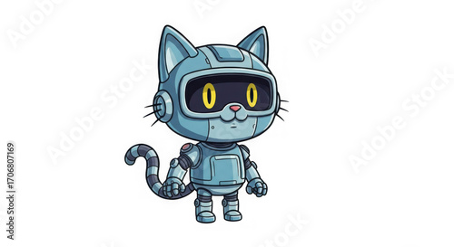 Futuristic cybernetic cat character design robot anime style adorable companion for sci-fi projects transparent background