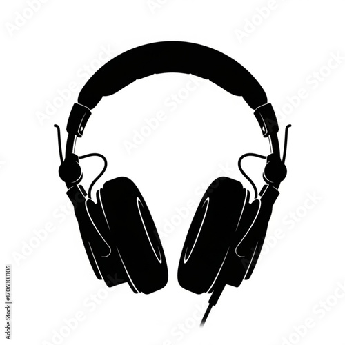 Illustration of black over ear headphones hanging with a cable on a white isolated background design created with generative ai