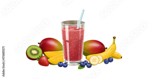 glass of juice and fruits