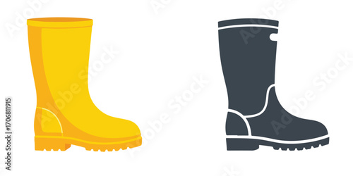 Two rubber boots one is yellow and the other is gray on a white background in a vector image style