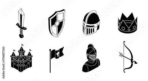 Medieval Icons Castle, Knight, Sword, Shield, Crown, & More