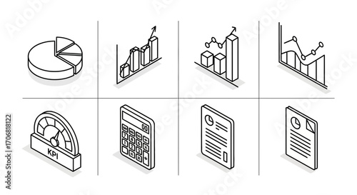 Isometric Analytics Icons Charts, Graphs & Reports