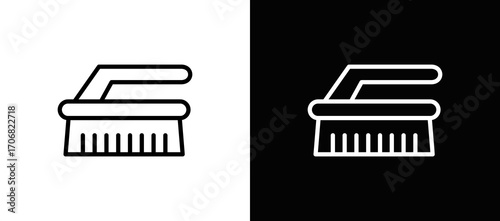 Scrub Brush Icon In Black And White Filled Style