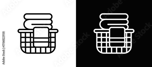 Laundry Basket Icon In Black And White Filled Style