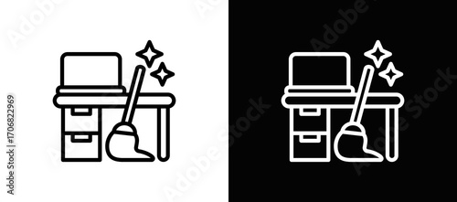 Office Cleaning Icon In Black And White Filled Style