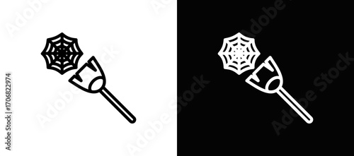 Cobweb Removal Icon In Black And White Filled Style