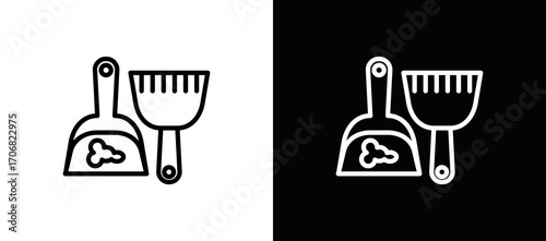 Dustpan Icon In Black And White Filled Style