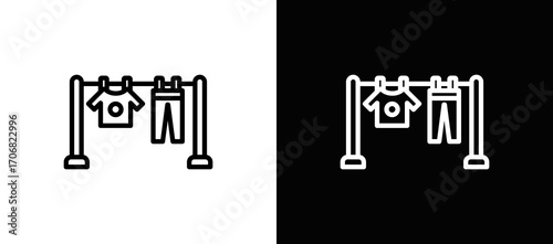Clothesline Icon In Black And White Filled Style