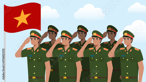 Police Officers Raising the Flag Illustration