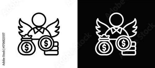 Angel Fund Icon In Black And White Filled Style