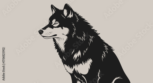 A majestic black wolf sits with its eyes closed in a serene pose.