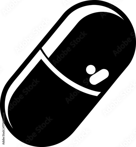 Biohacking Pill Capsule Silhouette Vector Black and White