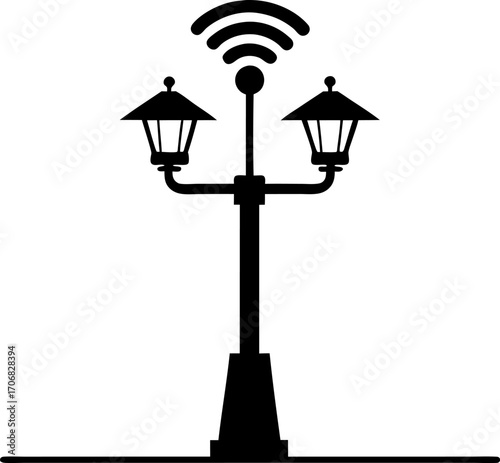 Smart Street Lamp with Sensors Silhouette Vector Black