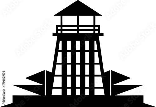 Vertical Farming Tower Silhouette Vector Black and White