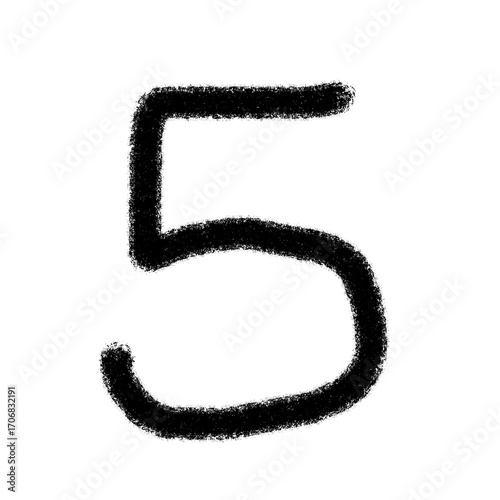 Hand drawn doodle sketch of the number five (5) in black on a transparent background, perfect for educational materials, creative counting, or graphic design