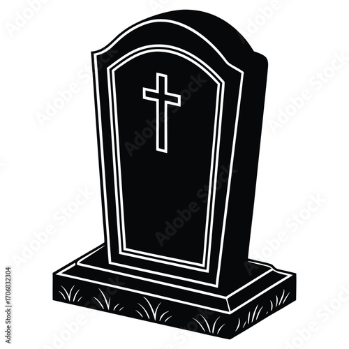 A black silhouette of a grave