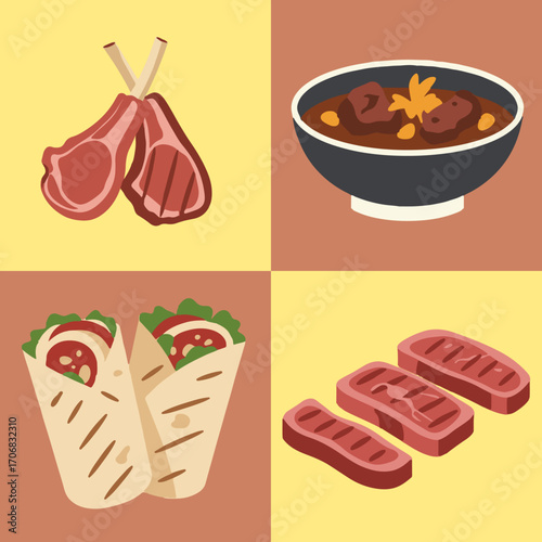 sett illustration vector graphic of slice meat and meat foods
