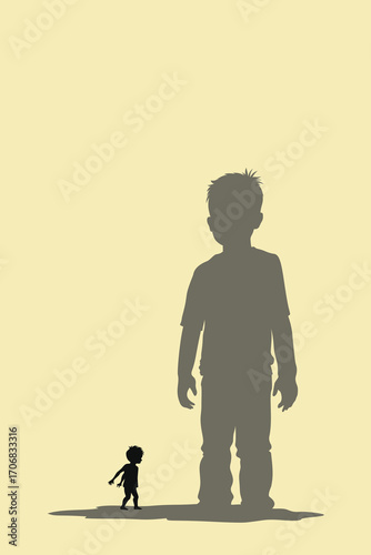 Child with Shadow – Psychological Childhood Concept Vector Illustration