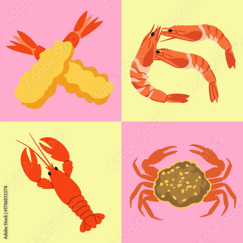 set illustration vector graphic of seafood dishes made from lobster shrimp and crab