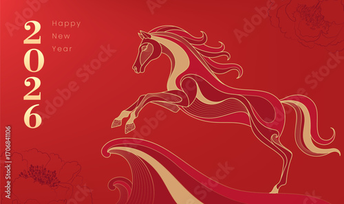 Horizontal New Year's illustration linear Chinese pattern horse Year background