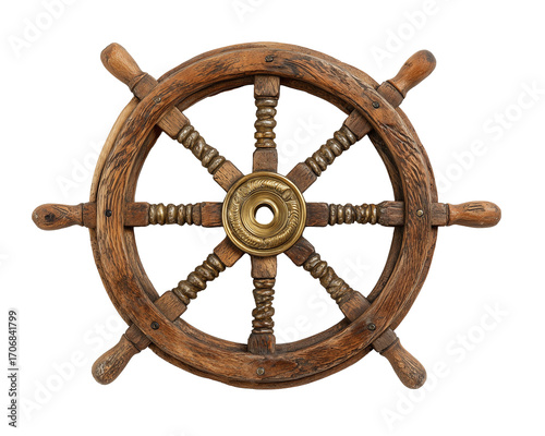 Wooden ship steering wheel