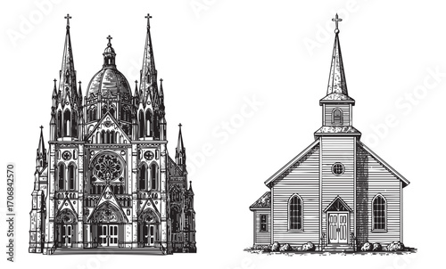 set vintage church engraving vector style