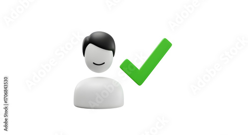 Smiling person with green check mark isolated PNG with Transparent Background