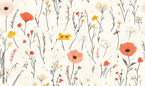 Floral or leaf pattern background suitable for wallpaper, fabric, or decorative design. Soft colors and natural style, ideal for digital and print use.