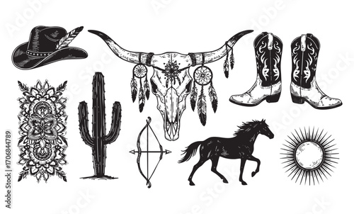 set of boho element hand drawn vector 