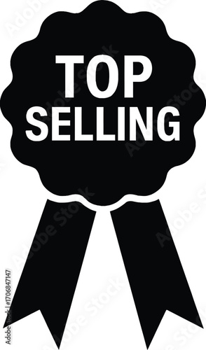 high quality black top selling award ribbon, award badge, intricate details, elegant, minimalist, premium, 4k, photorealistic, detailed, sharp focus
