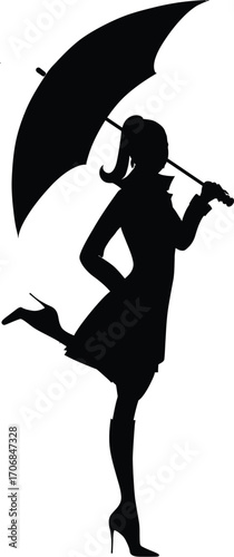 Silhouette of a woman with umbrella illustration