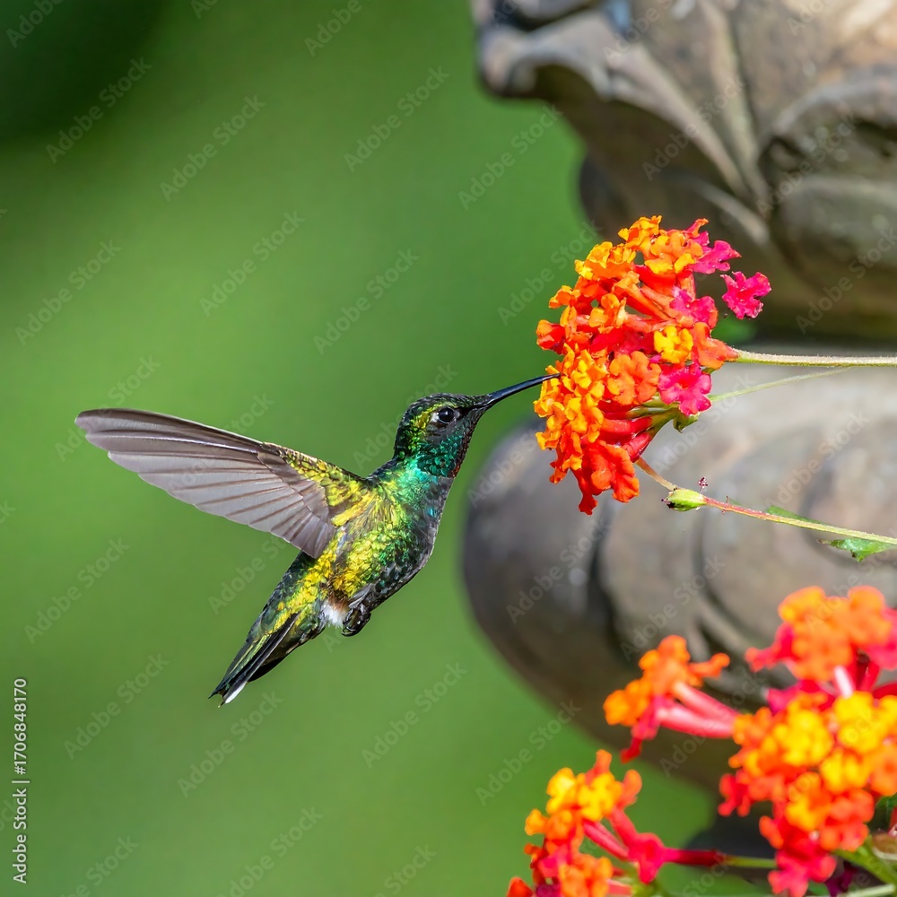 Obraz premium Hummingbird feeding on vibrant flower
