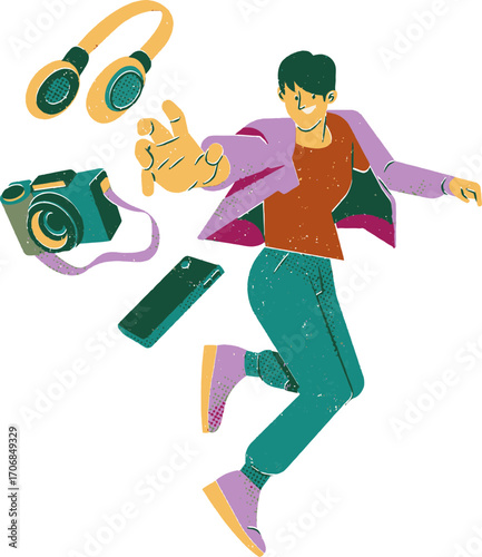 Happy Young Person with Modern Gadgets Illustration.