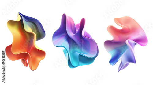 Three colorful fluid shapes on dark