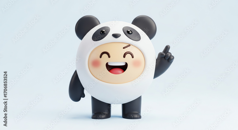 Naklejka premium Cheerful Panda Character with Raised Finger and Smiling Face.