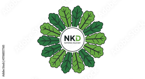 Logo for National Kale Day featuring green kale leaves arranged in a circle on a white background with NKD text.