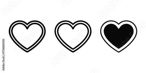 Outline heart shapes and filled heart shape black white