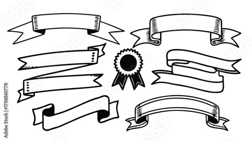 Hand drawn ribbons and award rosette banner vintage