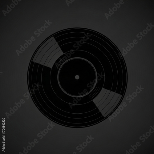 A monochrome image featuring a vinyl record with visible grooves on a dark gray background surface created with generative ai
