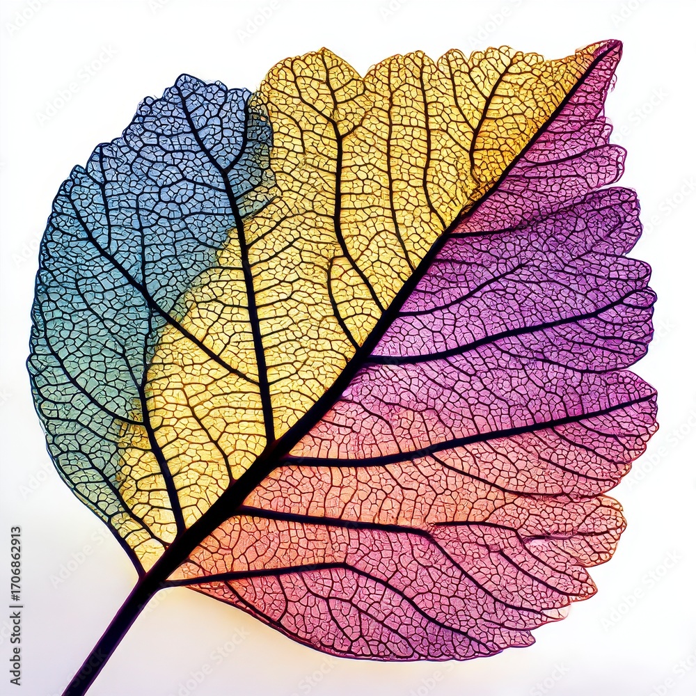 Obraz premium Colorful Leaf Vein Detail Macro Photography