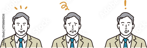 中高年男性の表情パターンのイラストアイコンセット
