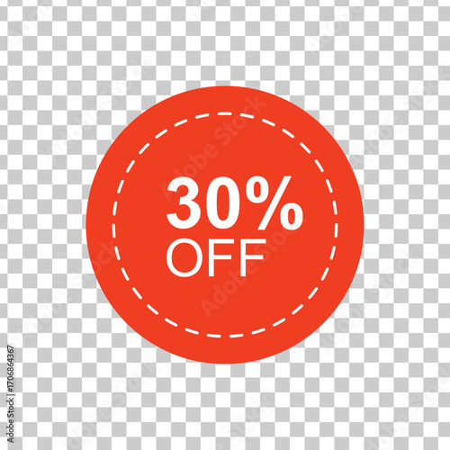 Vector art of red circle with 30 off discount offer, perfect for advertising campaigns and promotional materials to attract customers