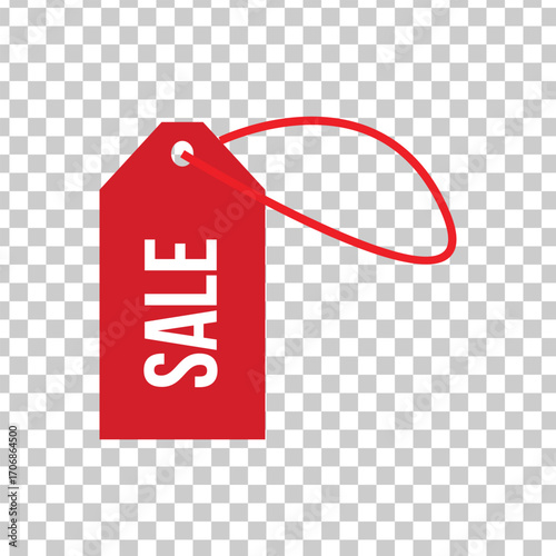 Vector art of red sale tag with string, perfect for advertising campaigns and promotional materials to attract customers to special offers