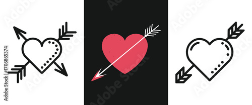 Heart with arrow romantic love symbol minimalist illustration for valentines day wedding card decoration and t shirt design